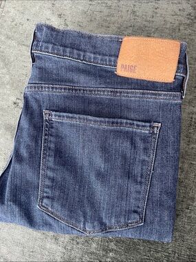 PAIGE- Lennox Slim Men's Indigo Denim Jeans with Tan Leather Patch